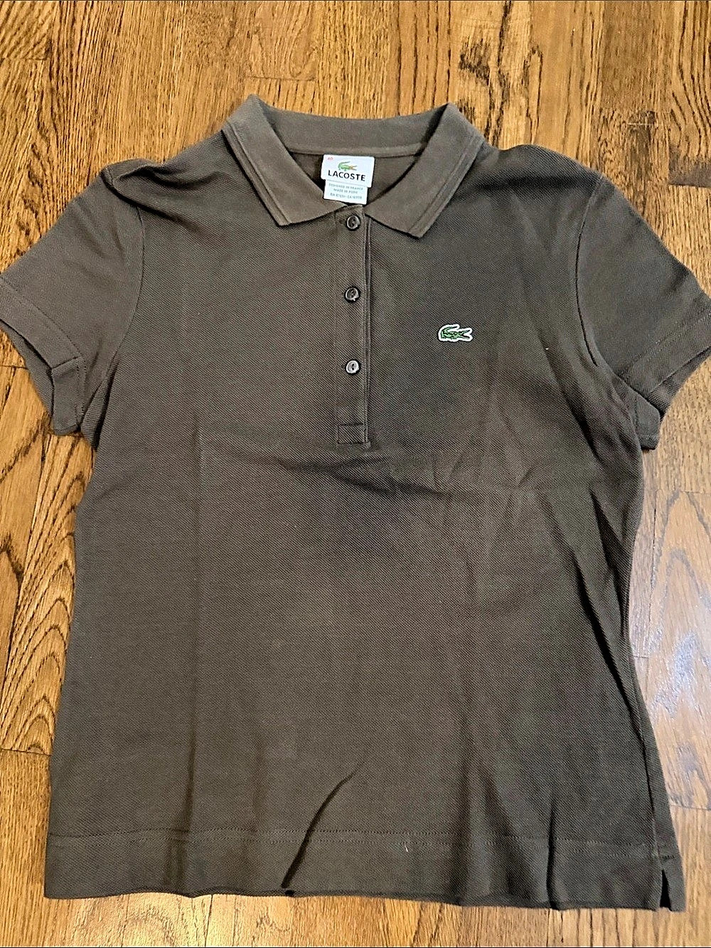 Lacoste Women's Short Sleeve Piqué Polo Shirt in olive Size 40